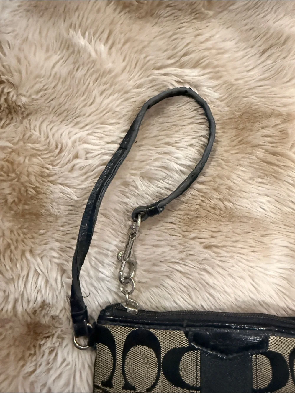 Coach Signature Black & Khaki Wristlet | Classic Logo Jacquard
